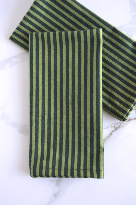 Green Stripe Cloth Napkins, Set of 4