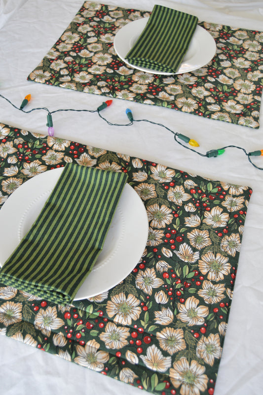 Green Holly Striped Placemats, Set of 4