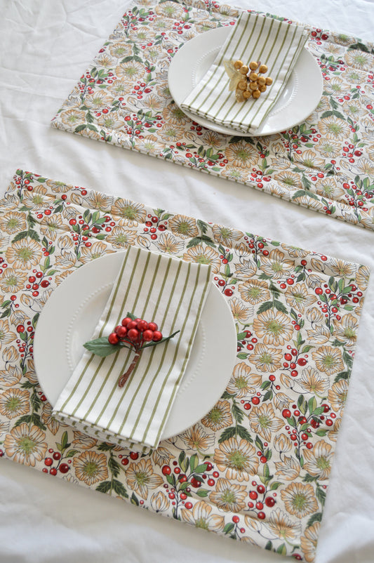 White Holly Striped Placemats, Set of 4