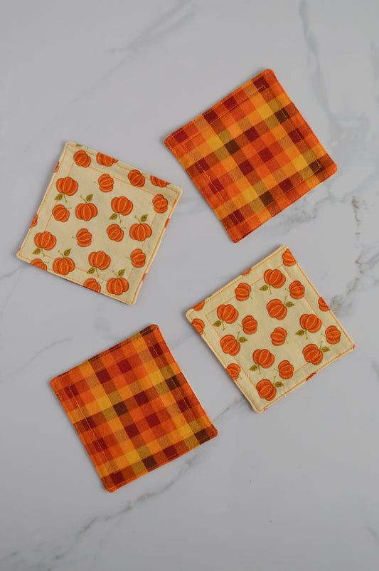 Classic Orange Pumpkin Plaid Coasters