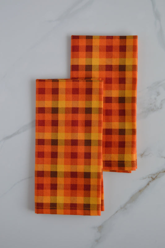 Classic Orange Plaid Napkins, Set of 4