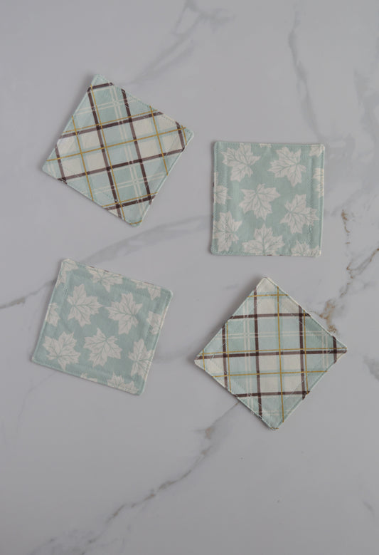 Light Blue Leafy Plaid Coasters