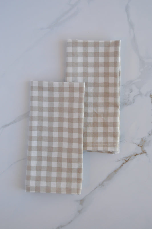 Tan and White Checkered Napkins, Set of 4