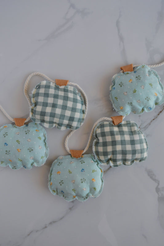 teal gingham fall pumpkin garland home decor