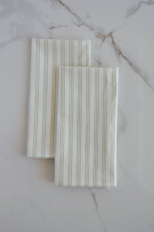 two simple green striped napkins